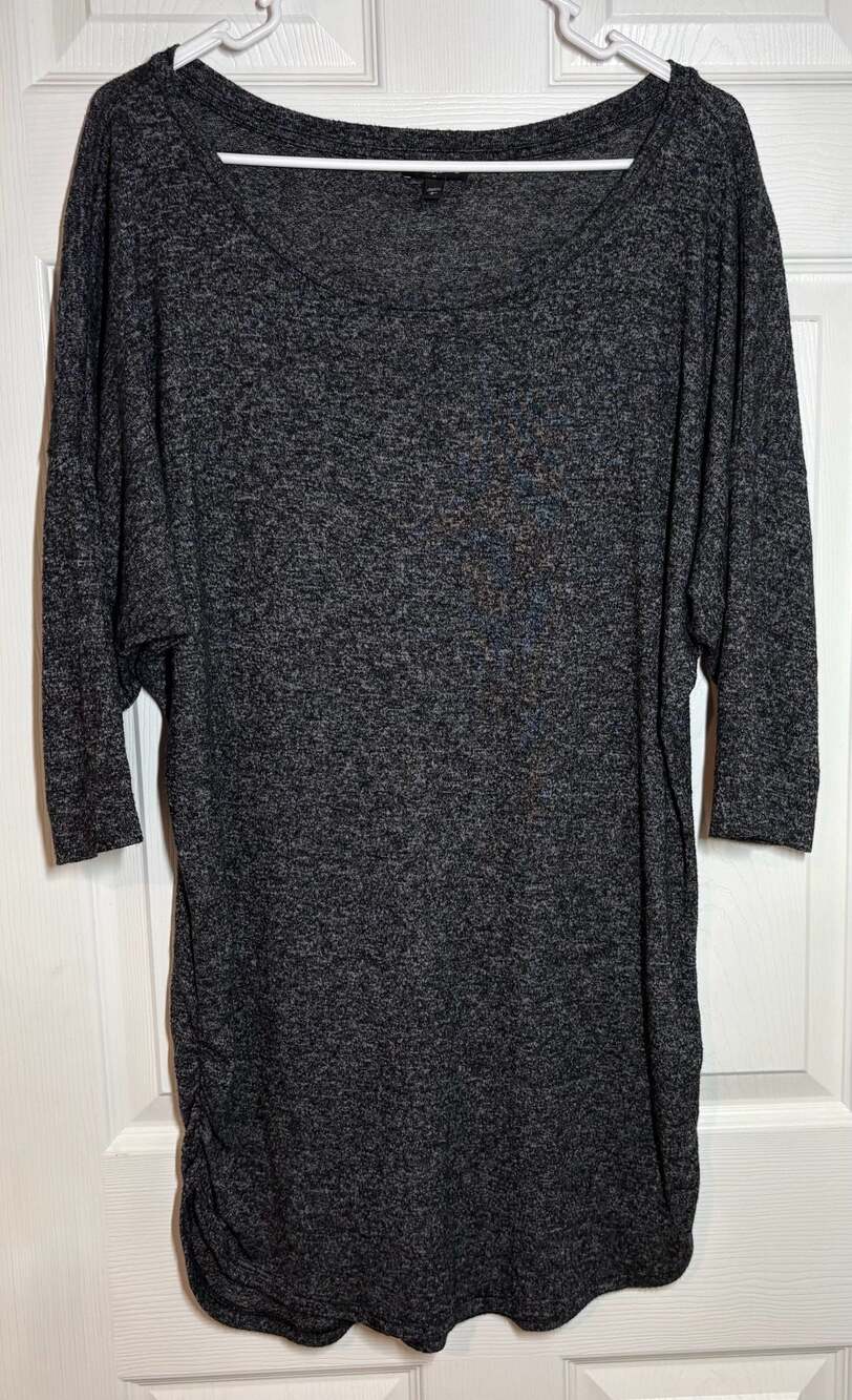 Express Gray Space Dye Scoop Neck 3/4 Sleeve Ruched Side Tunic Top Large